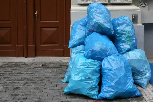 Different types of construction waste including concrete, wood, and metals